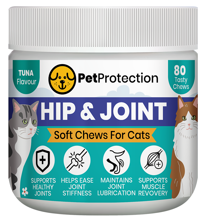PetProtection 80 Hip & Joint Chews for Cats with extra glucosamine and chondroitin.